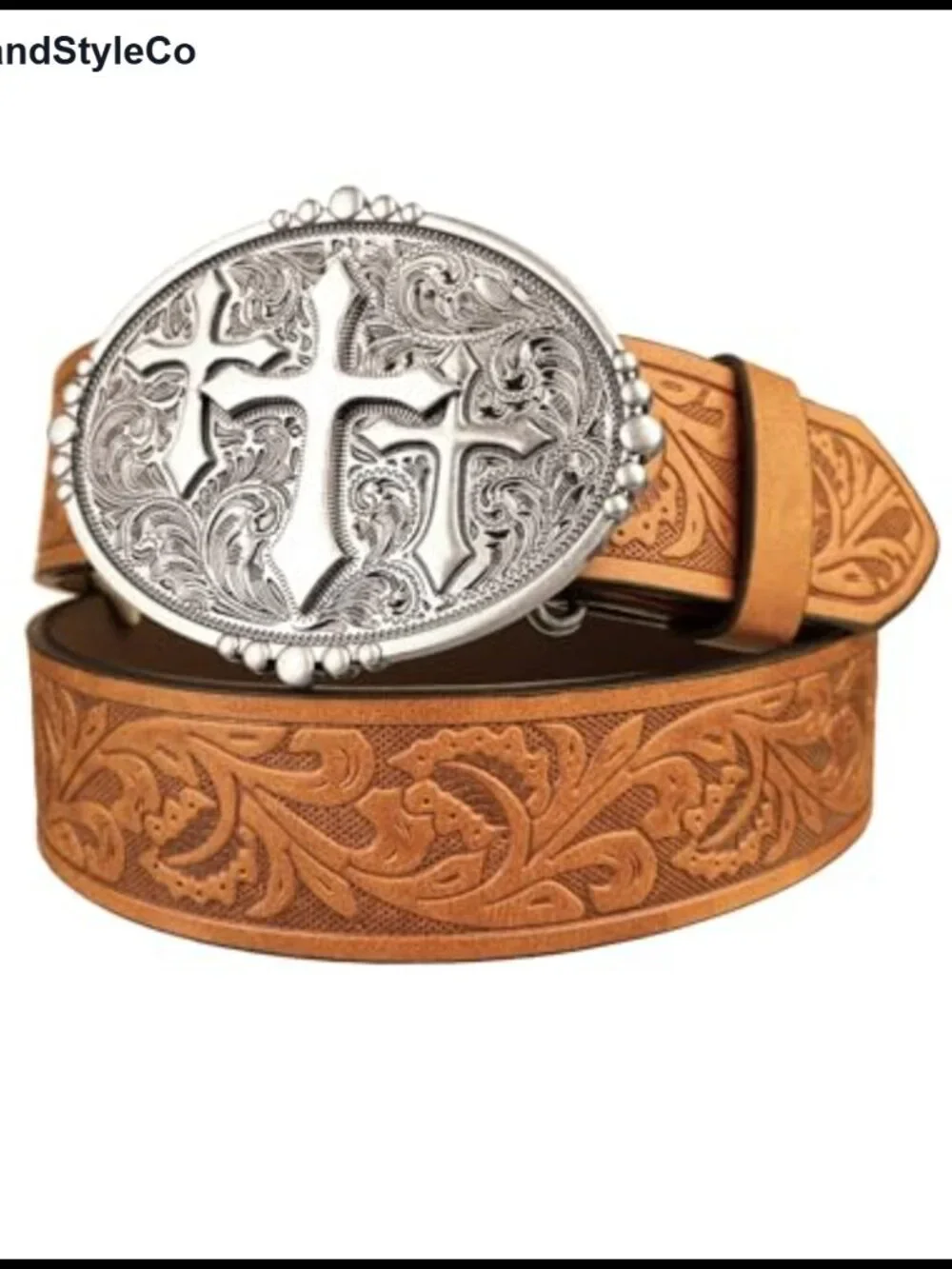 Faux Leather Western Belt Cross Buckle Cowgirl Country Belt for Women Men